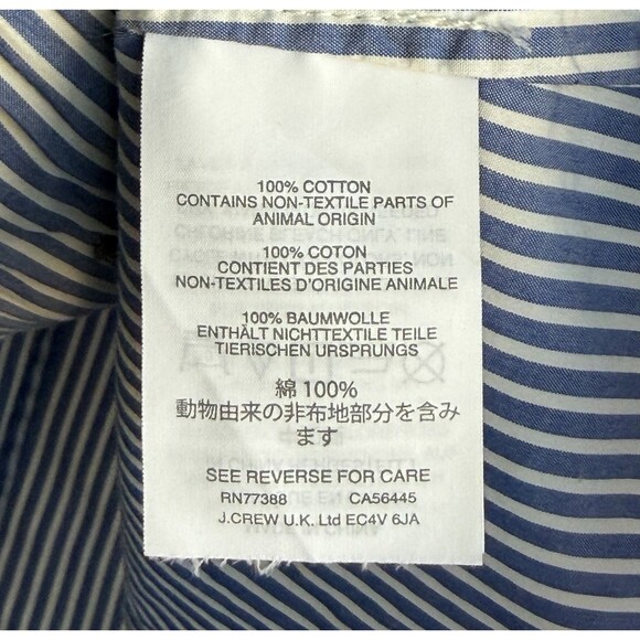 J. Crew Striped Button Front Long Sleeve Shirt Tie Neck Blue White Sz 2 - Picture 8 of 9